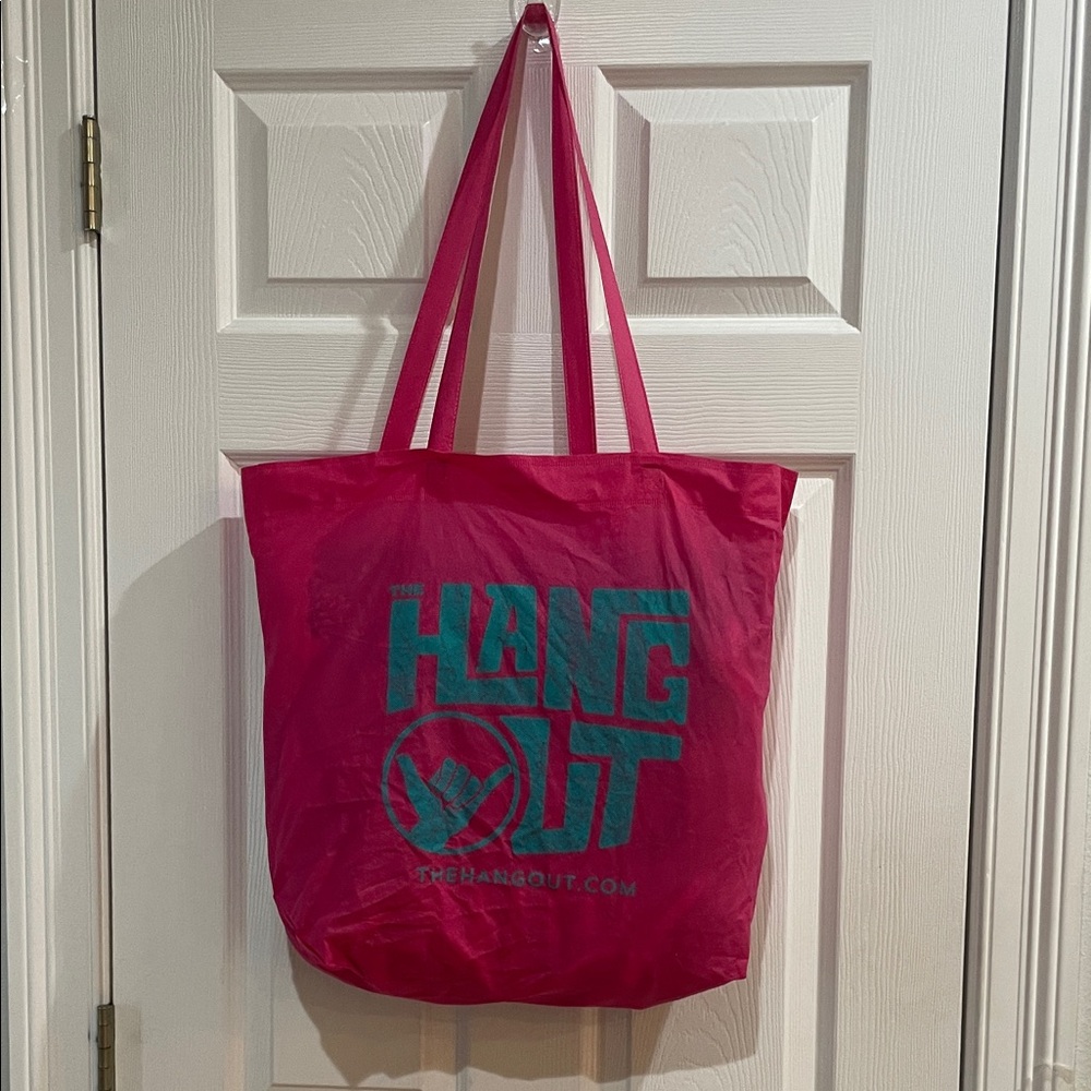The Hang Out Pink Tote Bag Teal logo large beach bag lightweight